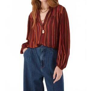 NEW DRESS TO lurex v-neck buttoned blouse in brown refugio